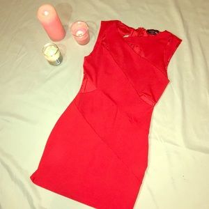fire red sexy cut sided mini dress- Bebe